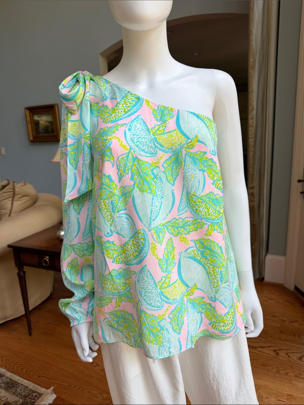 Lilly Pulitzer One-Shoulder Top in Pink, Aqua & Lime
